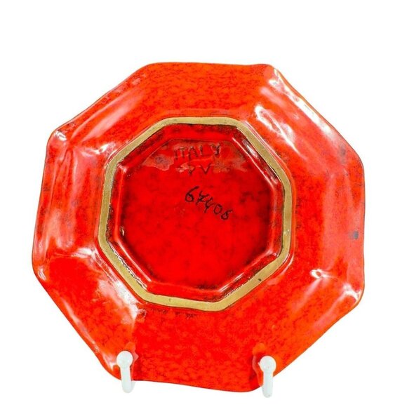 Mid Century Italian Art Pottery Tray Dish Bright Red Glaze Marked Italy Vintage - Picture 2 of 16